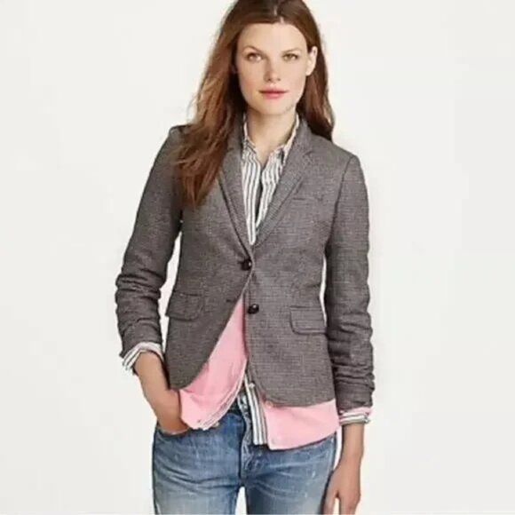 J.Crew Houndstooth 100% Wool Schoolboy Blazer Preppy Classic Academia Sz 2 - Picture 1 of 11